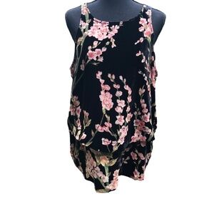 Simply Noelle Black Velvet Sleeveless Floral Print Top Tunic Blouse Size L/XL